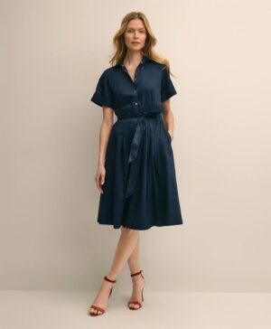 เดรสเชิ้ตแขนสั้น Cotton Sateen